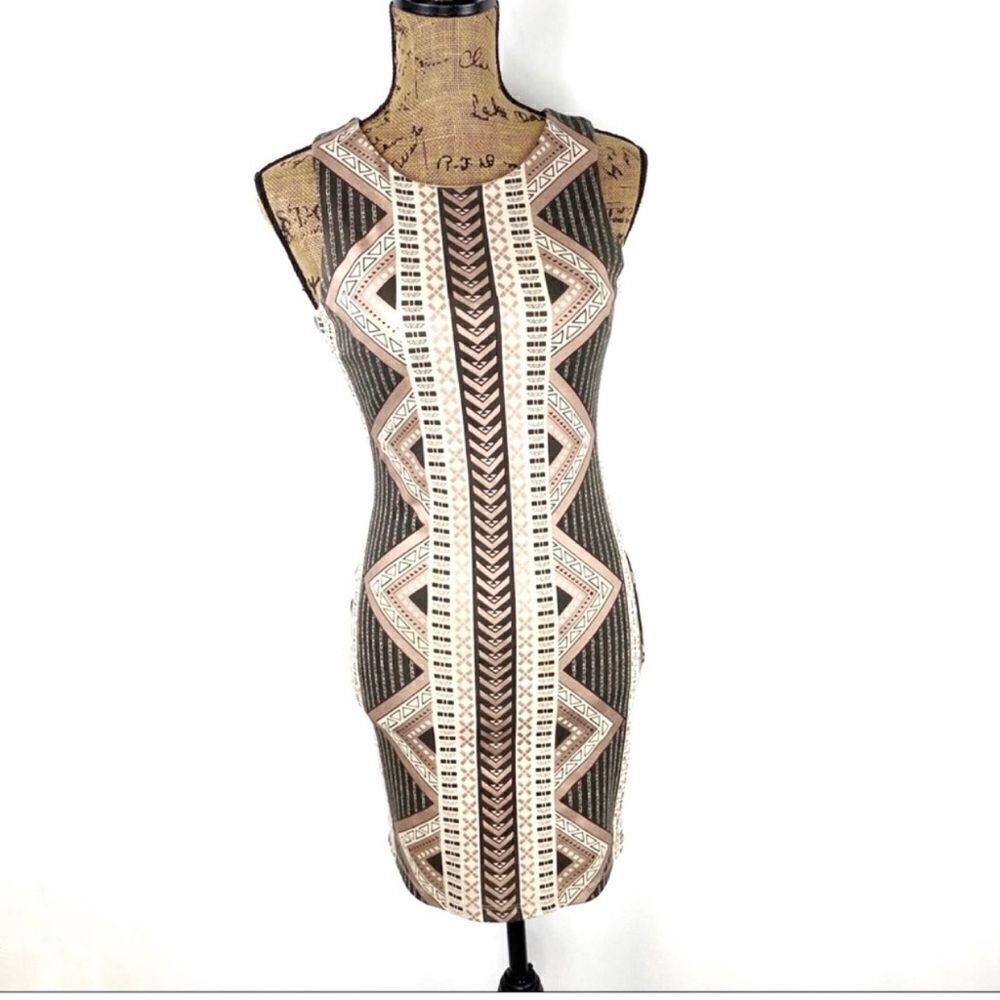 Charlotte Russe Metallic Aztec Print Bodycon Dress Cream Black Rose Gold S‎